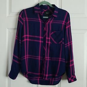 Rails Plaid Shirt Navy with Pink stripes XS